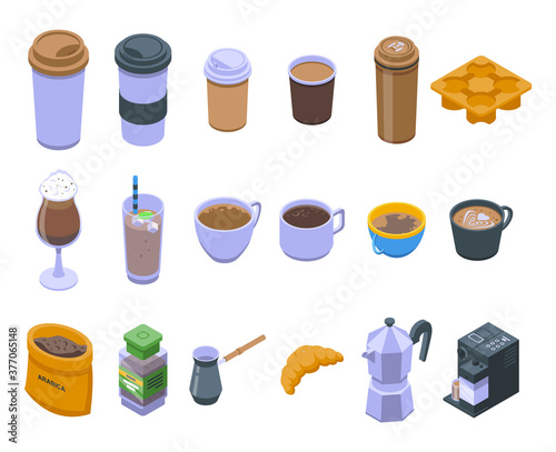 Coffee icons set. Isometric set of coffee vector icons for web design isolated on white background