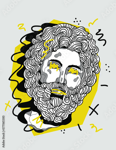 Asklepios of Melos. Vector illustration hand drawn. Creative geometric yellow style.