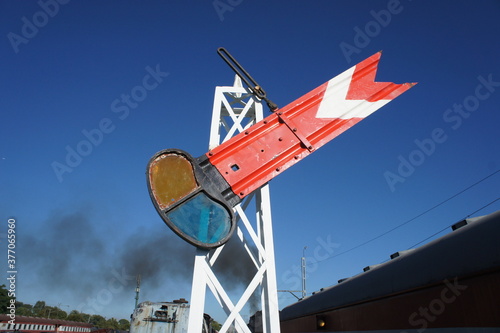 Old-fashioned railroad signal light.