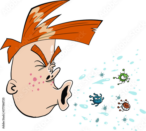 Kid sneezing or caughing spreading microbes and viruses photo