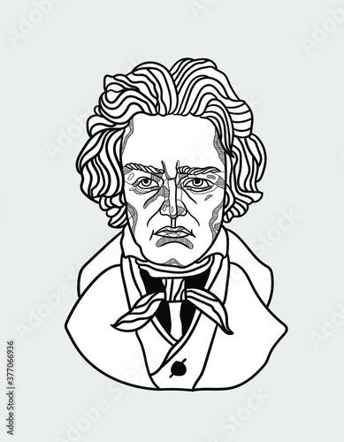 Beethoven bust sculpture. Vector illustration hand drawn. 