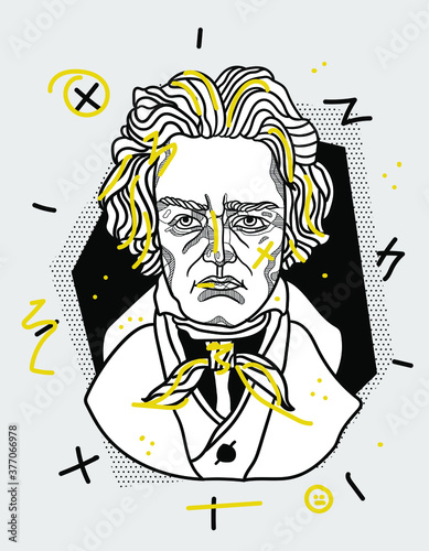 Beethoven bust sculpture. Vector illustration hand drawn.  