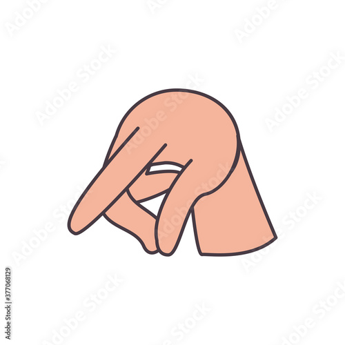 q hand sign language line and fill style icon vector design