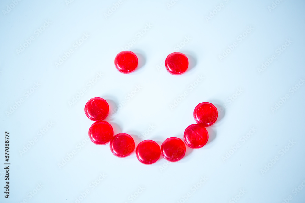 Pharmacology - drugs. Symbol of smile.