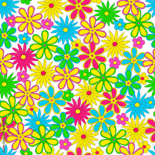 Seamless, pattern of colorful flower on a white background, vector illustration