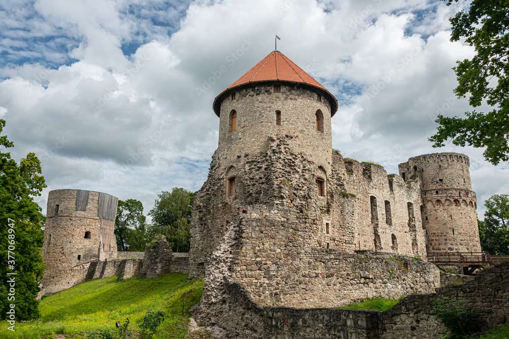 Ruins of the medieval Livonian castle in Cesis town, Latvia