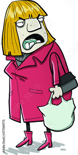 Angry woman with shopping bag