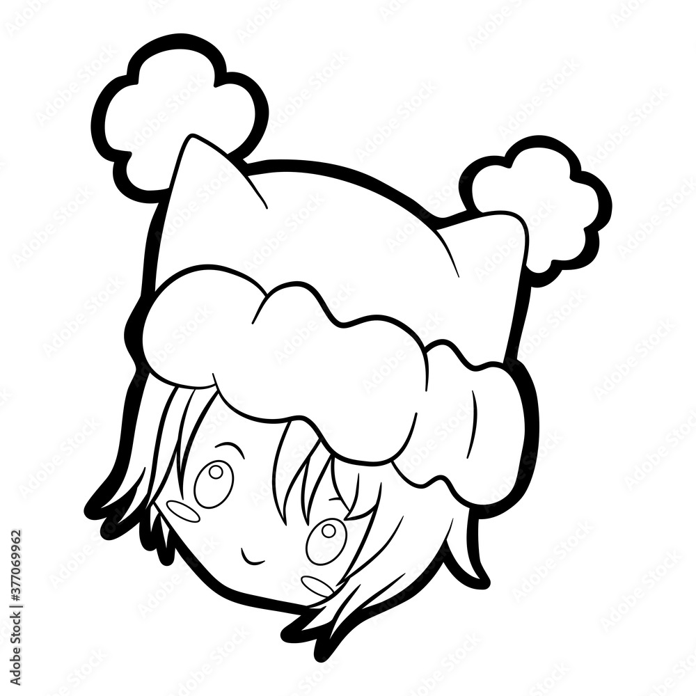 Cute cartoon boy with Christmas hat, icon, emoji element on white background. Doodle black line decoration for logo, coloring, card and any design. Vector illustration about holiday. Cute cartoon boy with Christmas hat, icon, emoji element on white background. Doodle black line decoration for logo, coloring, card and any design. Vector illustration about holiday.