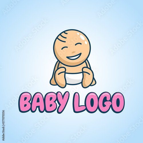 Baby logo template with happy funny cartoon little child - for children products