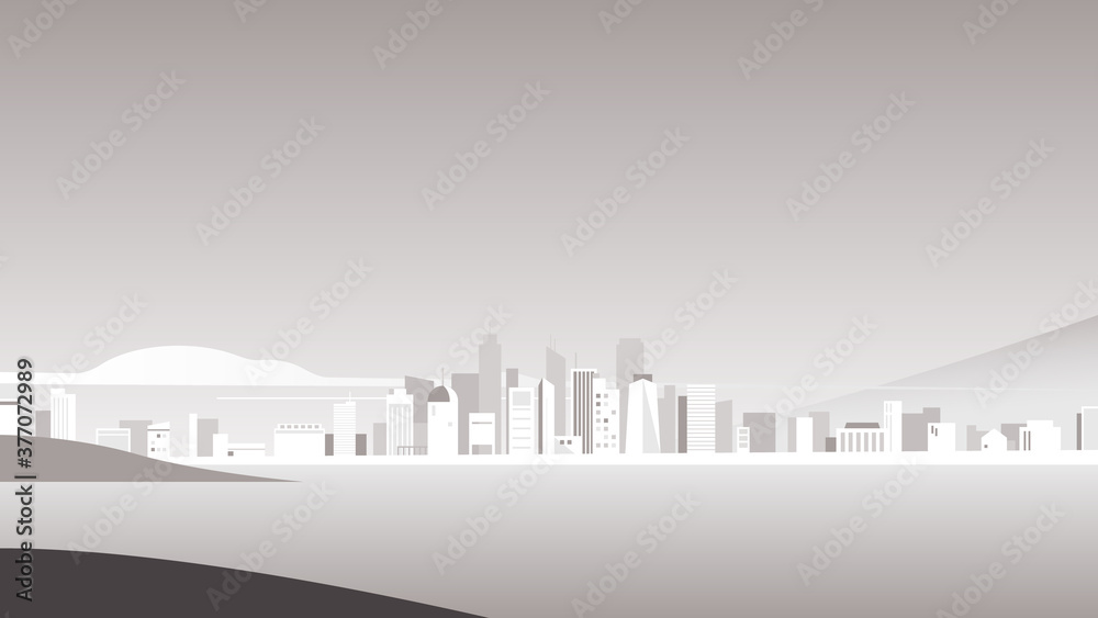 Fototapeta premium Simple landscape background, buildings in the city beside the beach