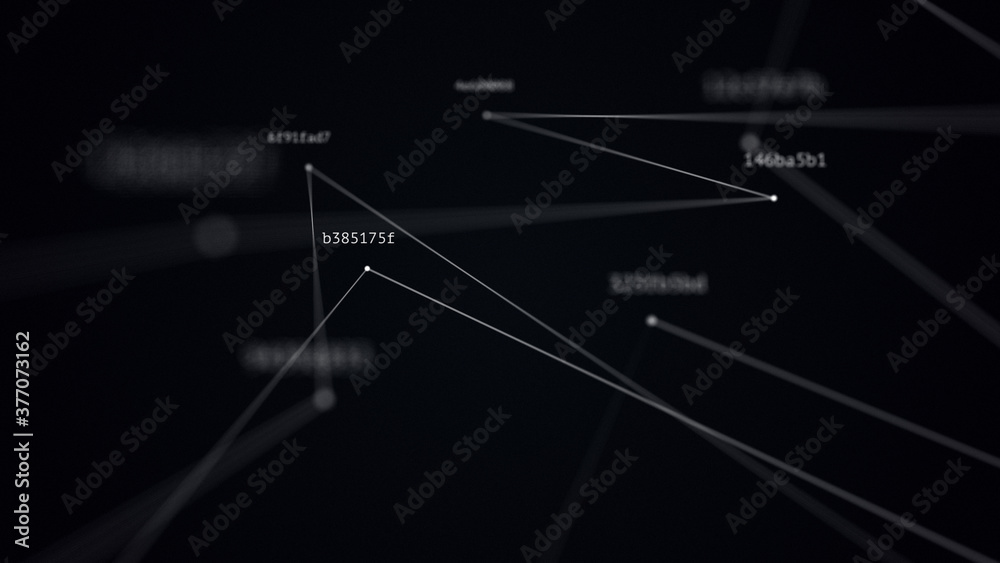 abstract tech illustration of connected random hashes with depth of ...