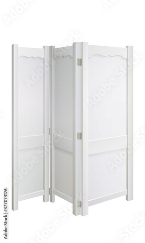 classic white dressing room screen isolated on white background. 3d realistic vector illustration