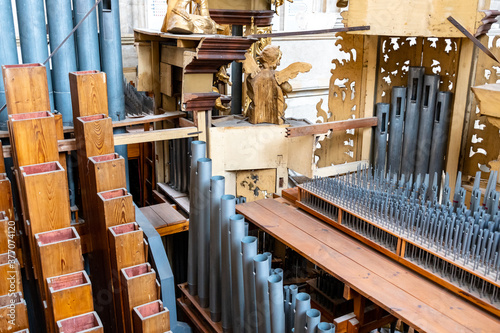 Church organ pipe detail close-up