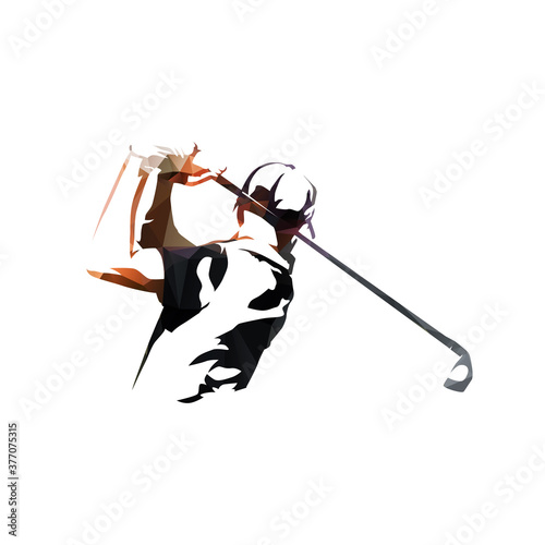 Golf player logo, low polygonal isolated vector illustration. Golf swing geometric drawing from triangles
