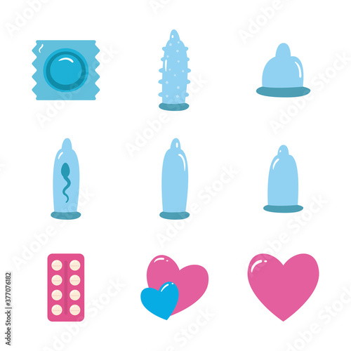 Sexual heath flat style icon set vector design
