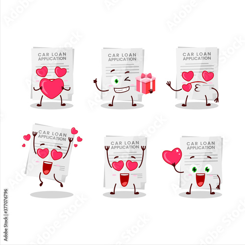 Car loan application cartoon character with love cute emoticon