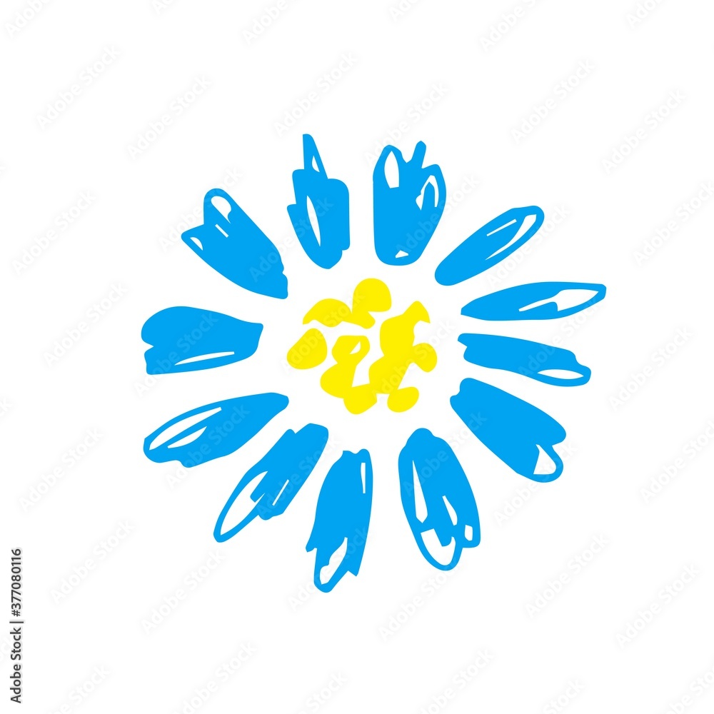 Simple flower with blue petals isolated on white background. Color vector drawing. Element of nature, spring, summer. Simple flower with blue petals isolated on white background. Color vector drawing. Element of nature, spring, summer.
