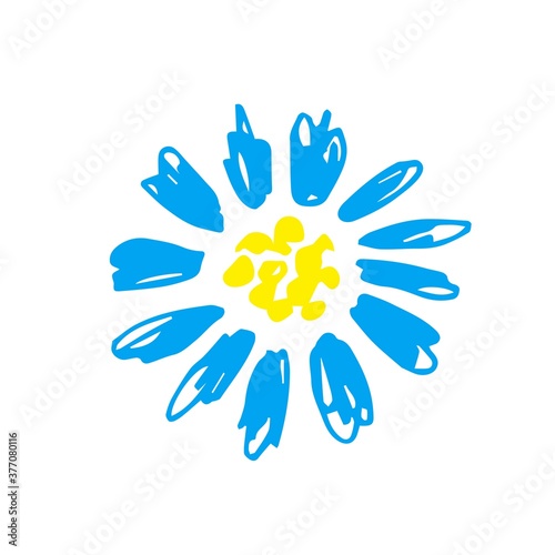 Simple flower with blue petals isolated on white background. Color vector drawing. Element of nature, spring, summer.