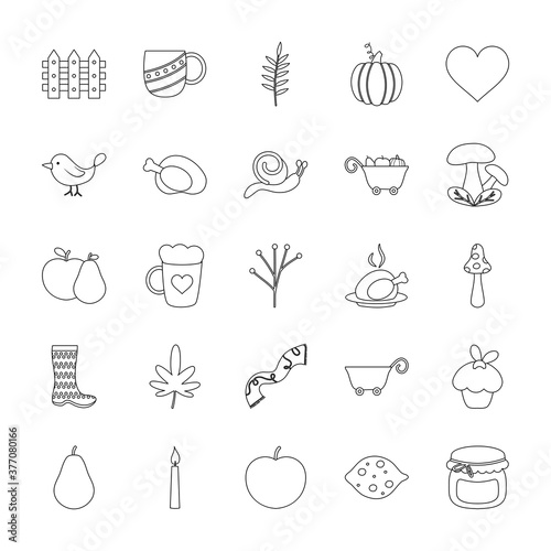 icon set of autumn and heart, line style