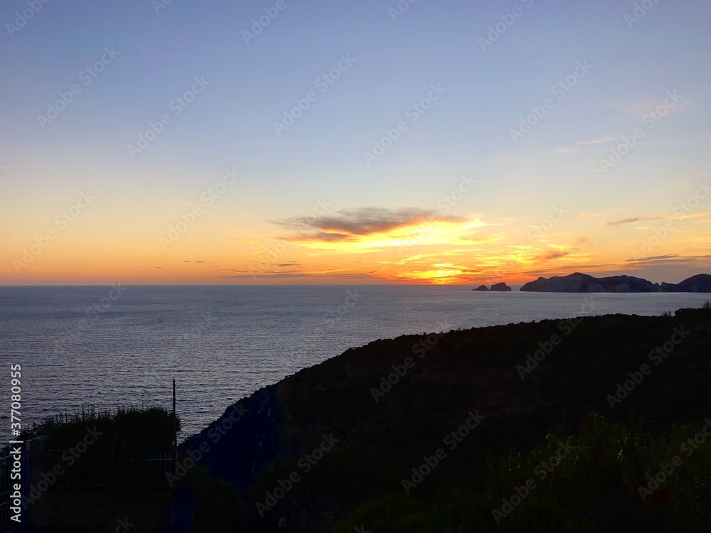 Panoramic view over the Mediterranean Sea from the island of Ponza in Italy