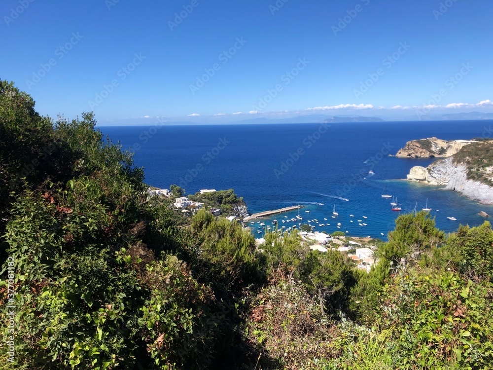 Panoramic view over the Mediterranean Sea from the island of Ponza in Italy