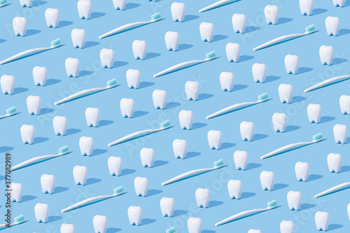 White teeth pattern on a blue paper background.