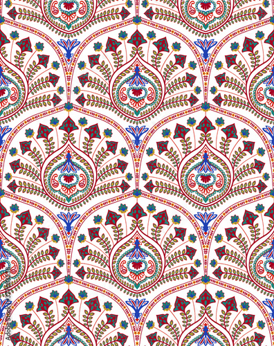 Seamless floral Vintage multi color pattern in Turkish style. Endless pattern can be used for ceramic tile, wallpaper, linoleum, textile, web page background. Vector