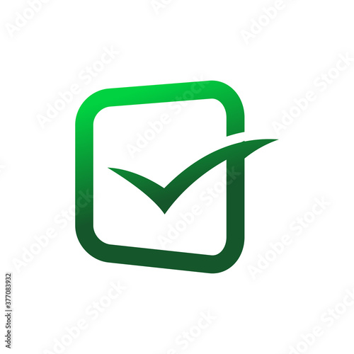 Logotipo lineal abstracto casilla de verificación en perspectiva en color verde