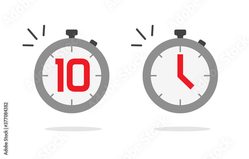 Stopwatch timer icon vector set with fast time count down flat cartoon, stop watch digital and analog countdown symbol, color chronometer sign or pictogram isolated clipart