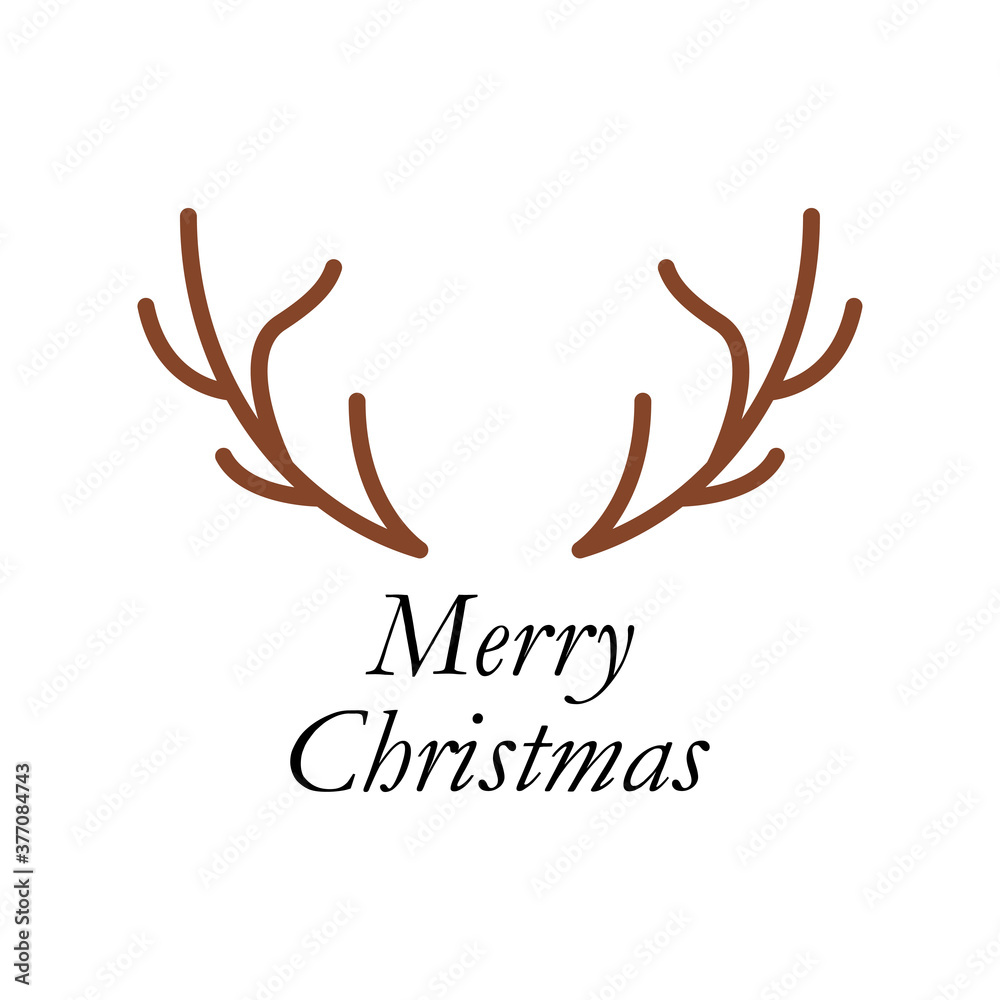 Obraz premium Concepto Feliz Navidad. Logotipo con texto Merry Christmas con astas de reno en marrón y negro