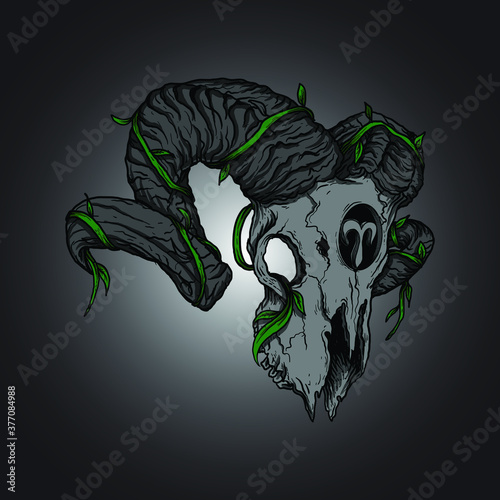 artwork illustration and t-shirt design aries skull zodiac premium vector