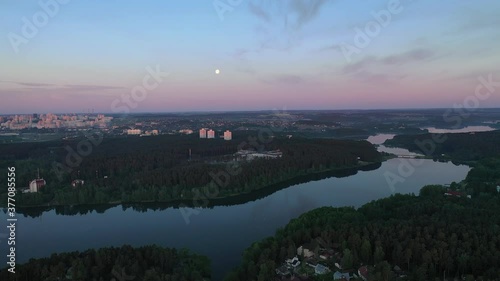 Top view of the village of Zhdanovichi in the forest near the city of Minsk and the Drozdy reservoir. view from the height of the medical center and the lake.Belarus. photo