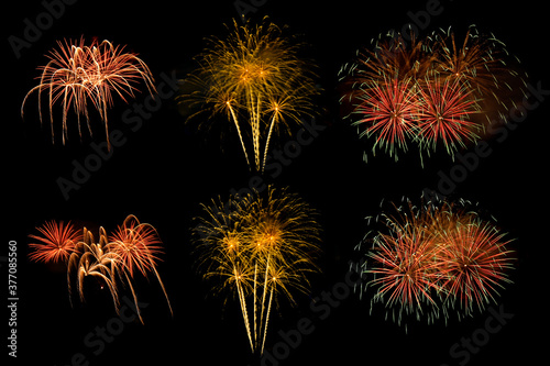 Set of colorful fireworks for decoration.