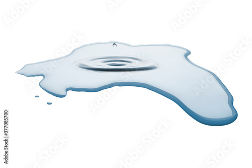 Photo puddle of water, isolated on white background