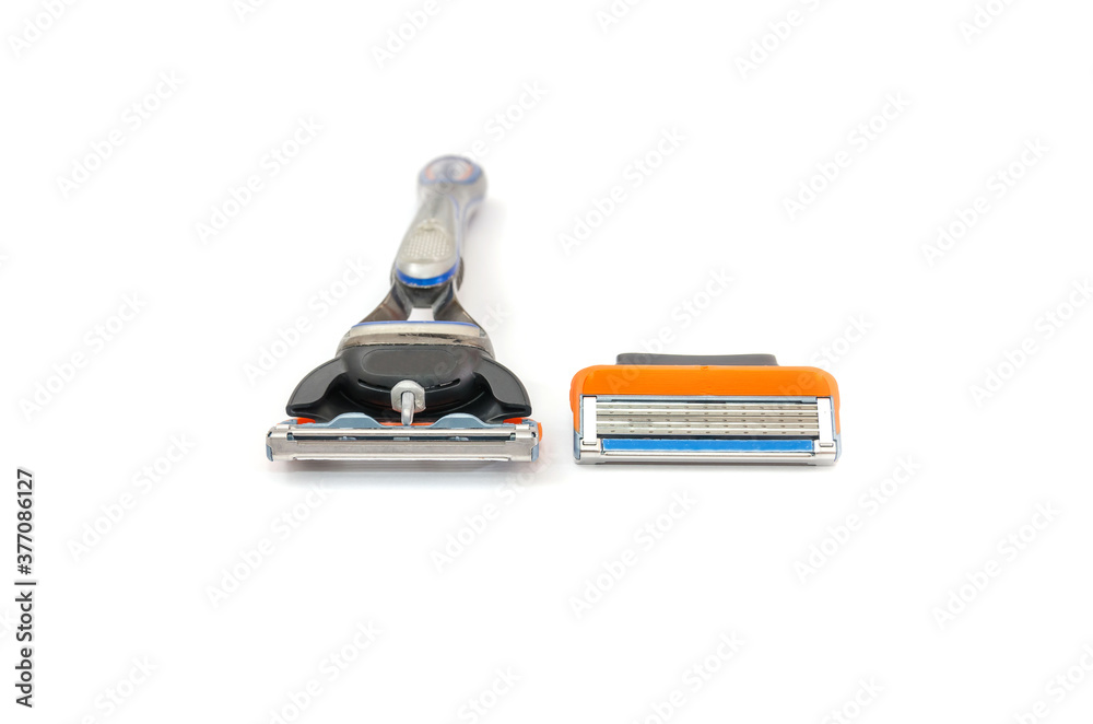 Men's razor with blades. Isolate on white background Men's razor with blades. Isolate on white background