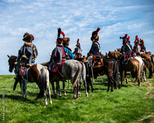 horsemen of the reconstruction of the war of 1812 at the site of the Battle of Borodino © константин константи