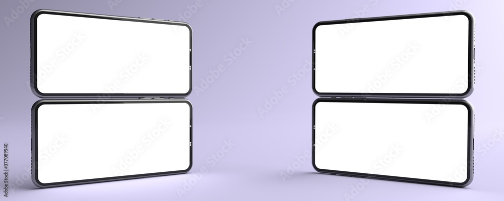 3D rendering. The mockups Smartphones white screen on violet floor, Mobile phone lay down on the ground. Smartphones white screen can be used for commercial advertising, Isolated on violet background. 3D rendering. The mockups Smartphones white screen on violet floor, Mobile phone lay down on the ground. Smartphones white screen can be used for commercial advertising, Isolated on violet background.