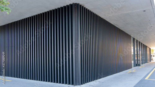 Facade of a modern house with linear metal cladding