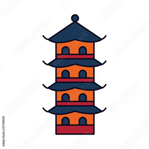 Mid autumn concept, chinese tower icon, line and fill style