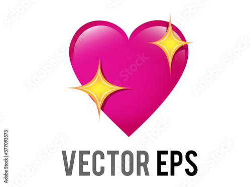 Vector glossy pink love heart emoji icon with sparkling stars, used for expressions of shimmering