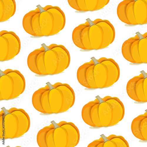 Autumn yellow pumpkins on a white background. Halloween. Pattern.
