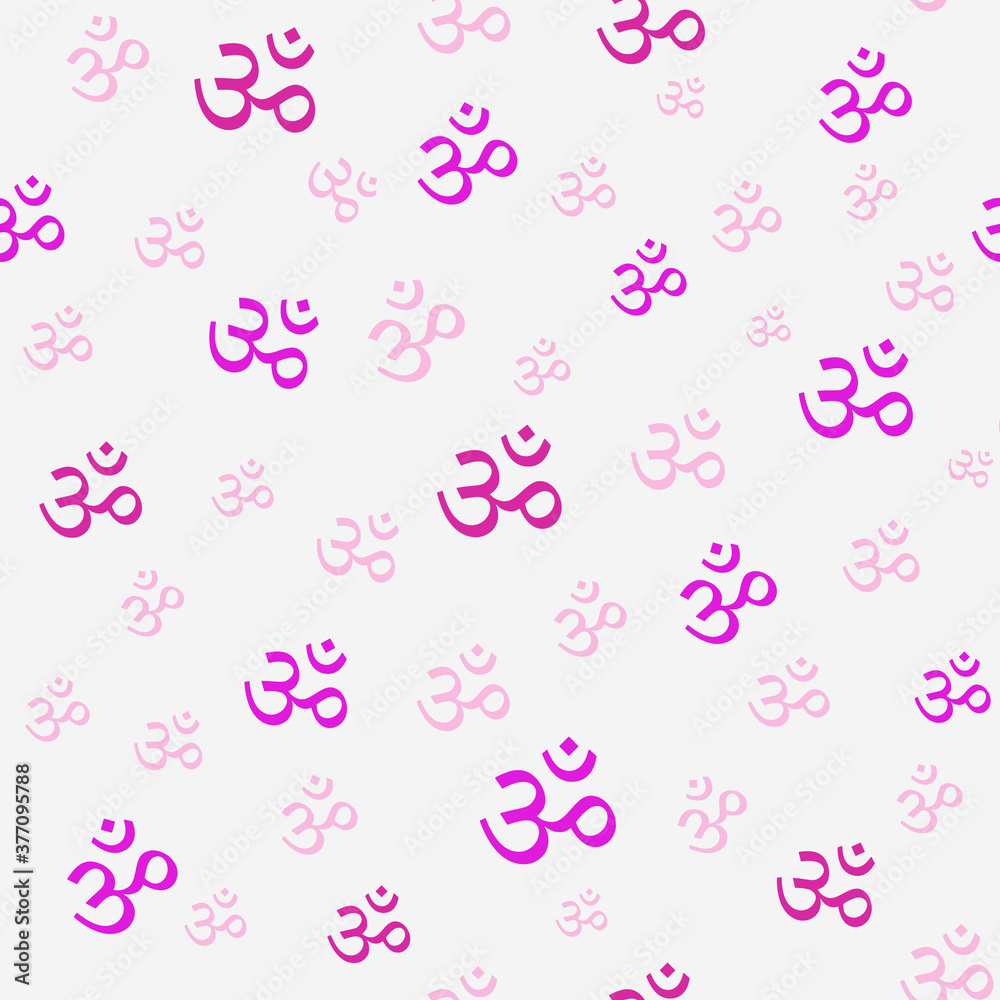 Seamless pattern Om,Aum,symbol of divine Trimurti of Brahma, Vishnu and Shiva.Sacred sound,primordial mantra,word of power,pictogram.Yoga,meditation,sacredness,spirituality.Vector illustration