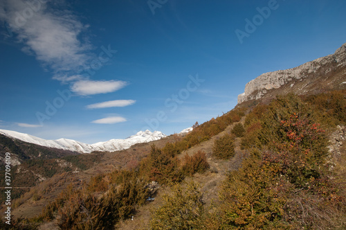 Peaks of the Ordesa and Monte Perdido National Park. From left to right: Monte Perdido, Soum de Ramond and Punta de las Olas. Huesca. Aragon. Spain. photo