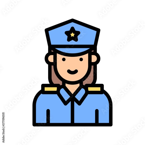 elections related warden police lady or girl with uniform and cap vector with editabe stroke,