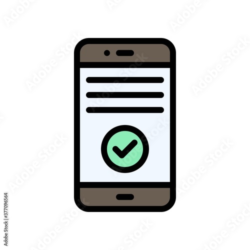 election related tick mark and written text in mobile screen vector with editable stroke,