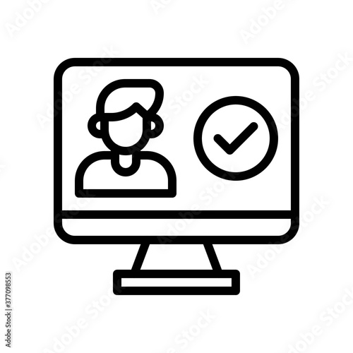 election related character or boy in computer screen with tick mark vector in lineal style,