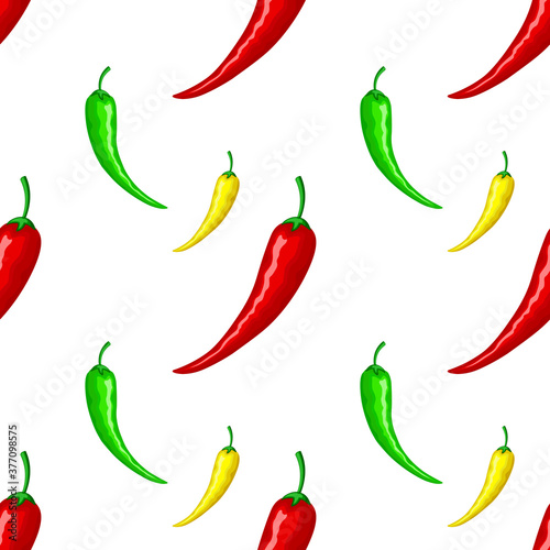 Mexican hot pepper. Seamless ornament, pattern, background and template. Vector square white background
