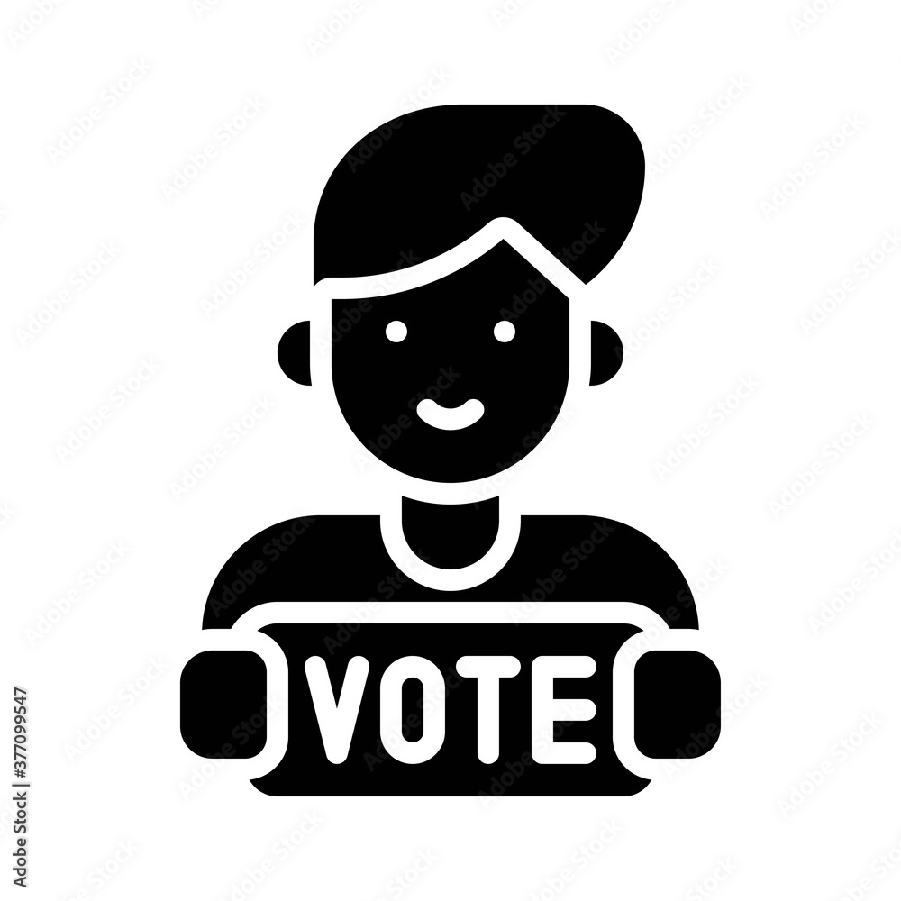 elections related boy with vote slip or vote board on which written text vector in solid design,