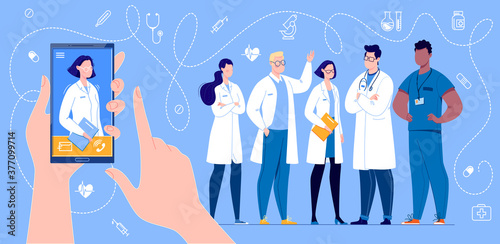 Phone Video Call to the Doctor Through the Application on the Smartphone Online Medical Advice Concept