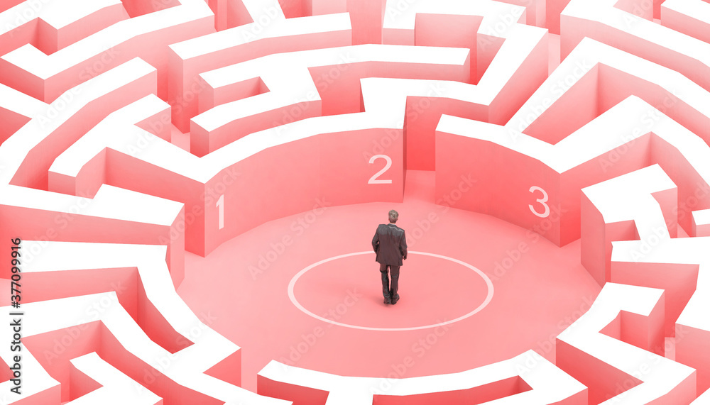 Maze Circular Ideas Business leadership and success Businessman thinking Concept. paper art style on Red background - 3d rendering Maze Circular Ideas Business leadership and success Businessman thinking Concept. paper art style on Red background - 3d rendering